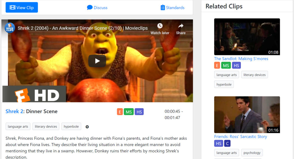 Shrek 2: Dinner Scene from ClassHook to show a selected clip from ClassHook.